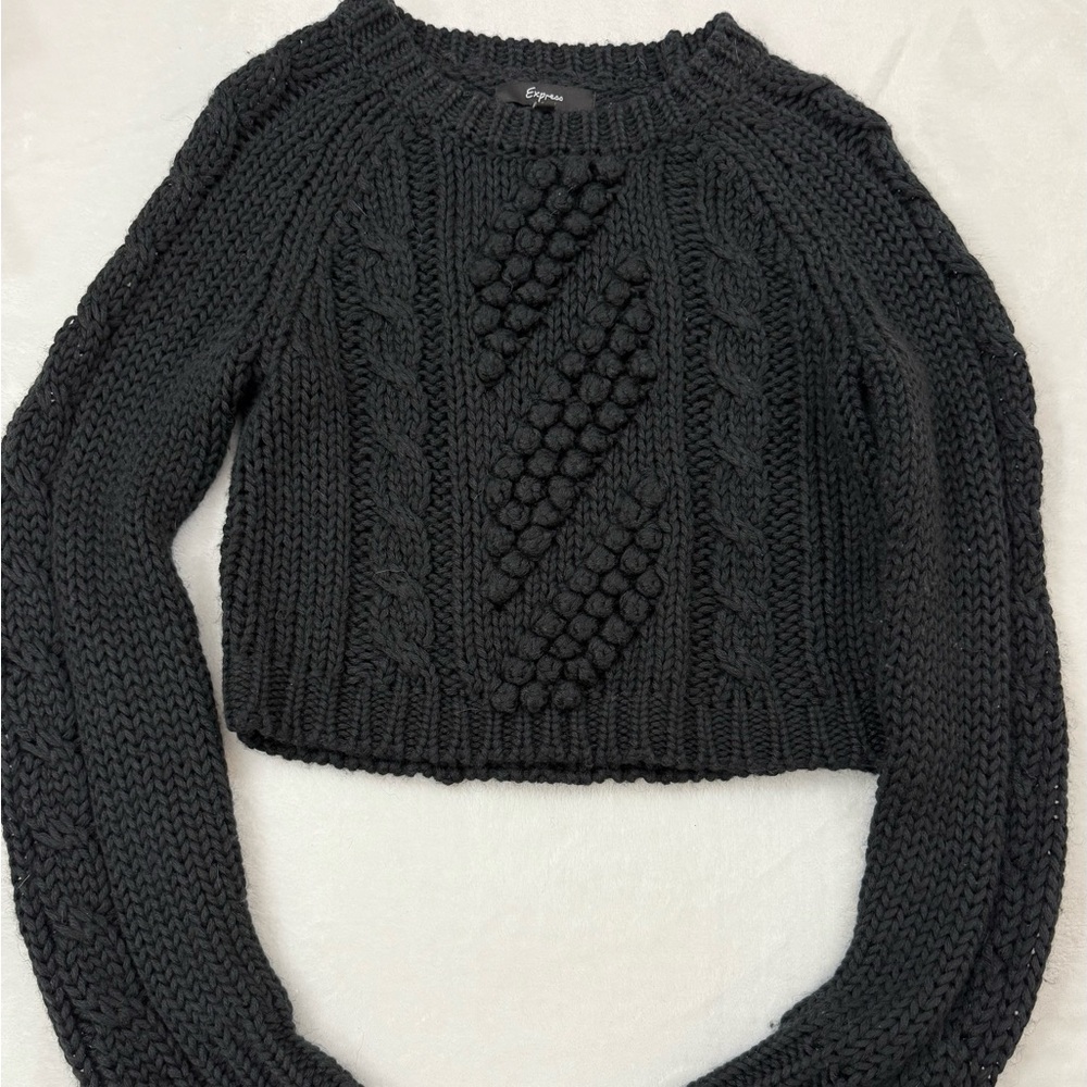 Express Black Cable Bobble Knit Cropped Sweater